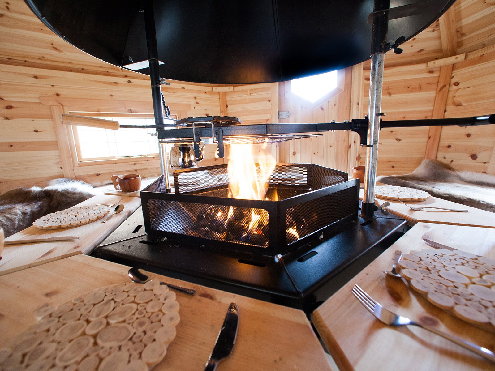 log cabin with central bbq unit