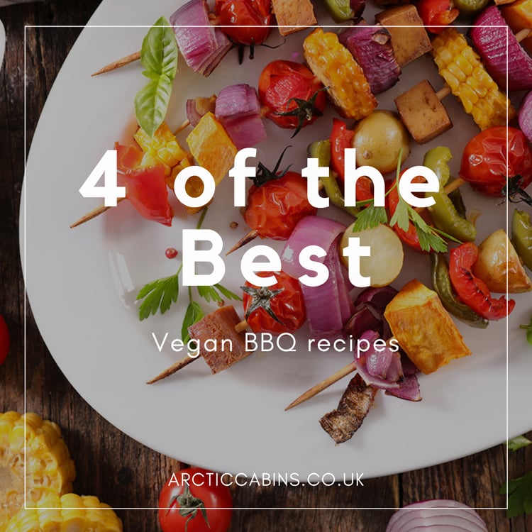 Infographic of 4 of the best vegan BBQ recipes with vegetable skewer picture