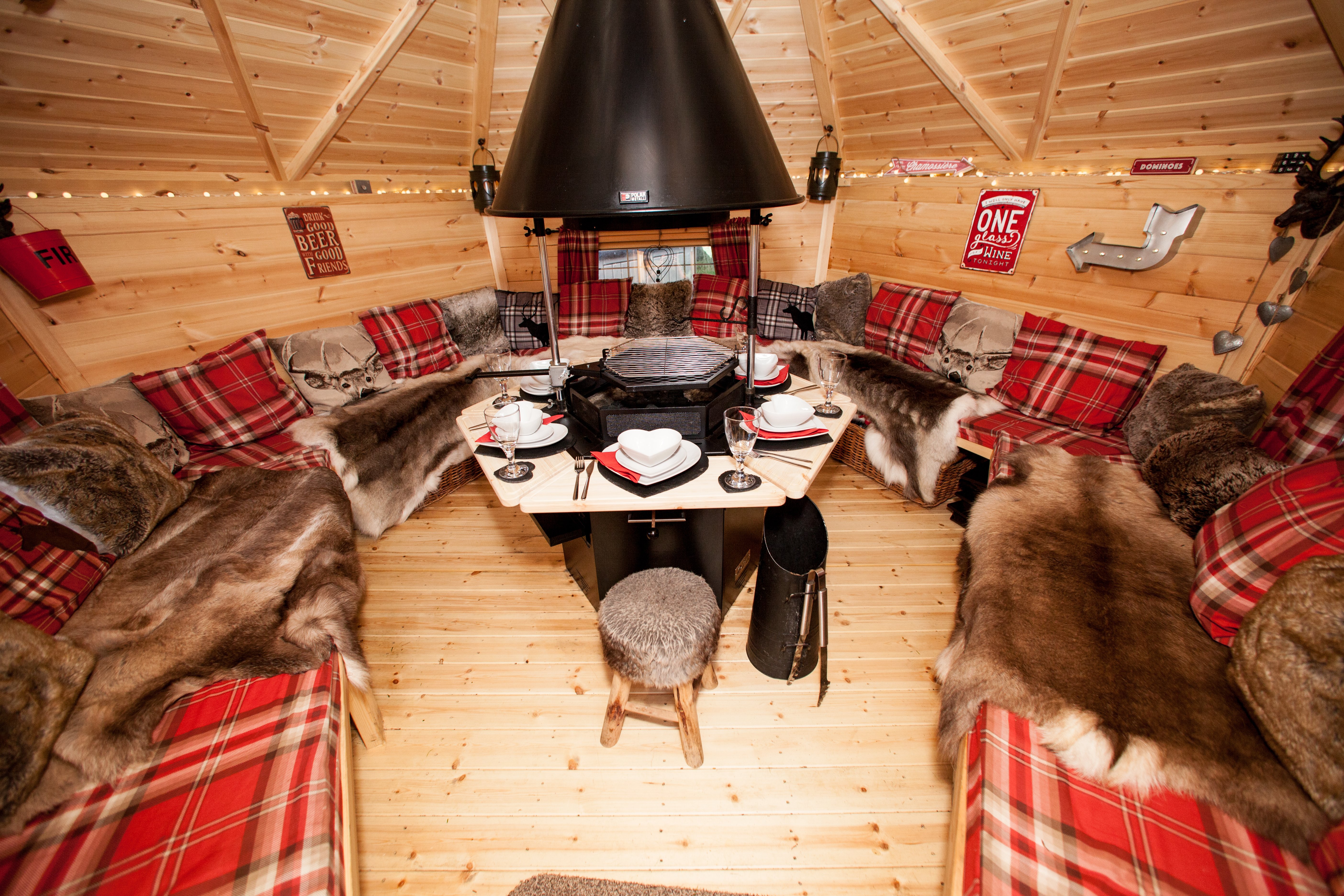 Arctic Cabin, interior, dressed for Xmas