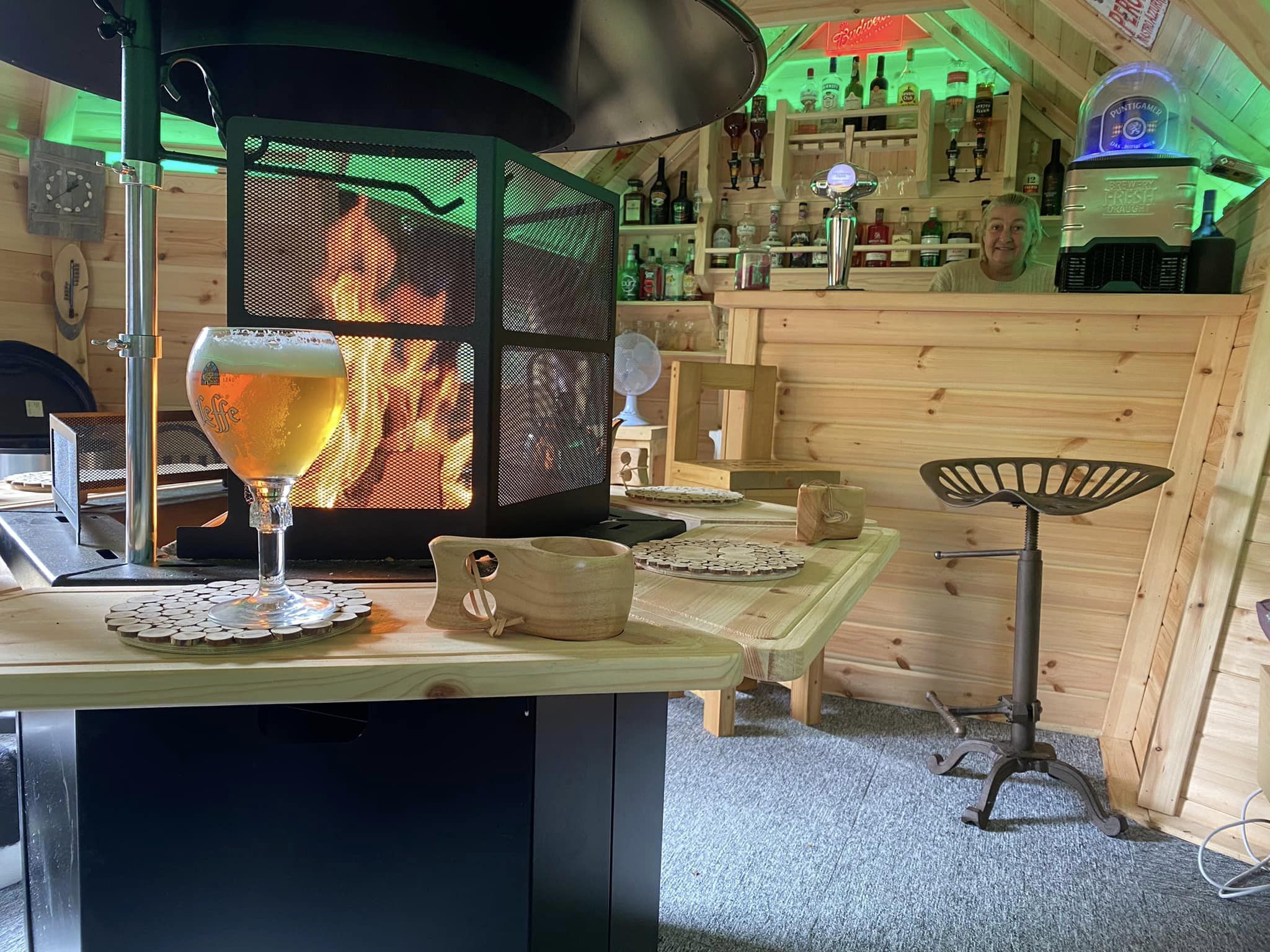 Inside Arctic Cabins BBQ Hut with Bar, drinks rack & BBQ grill