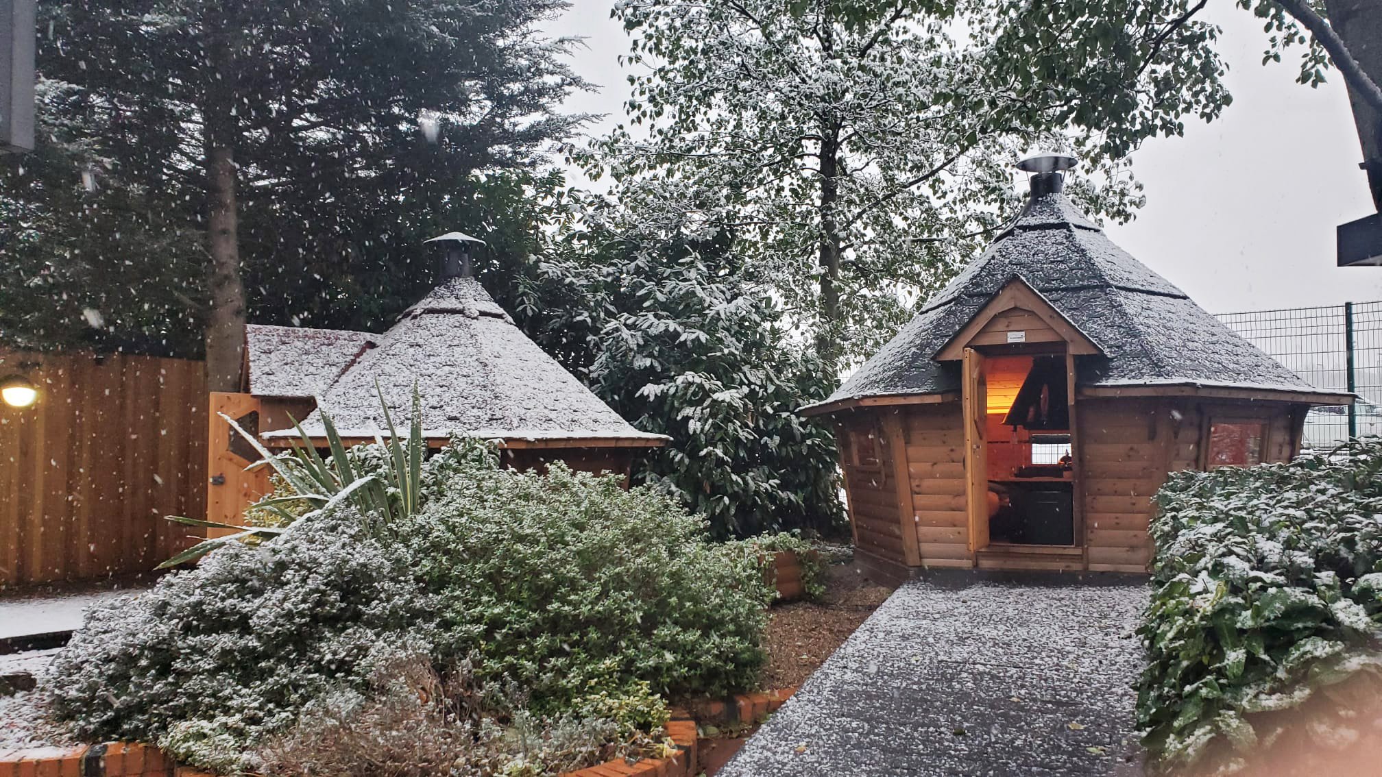 Snow covered Arctic Cabin at the Nottingham show site