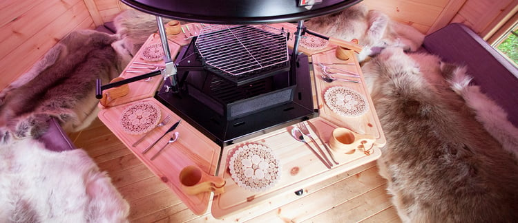 Shot looking down onto the BBQ unit inside an Arctic CabinGarden Bar