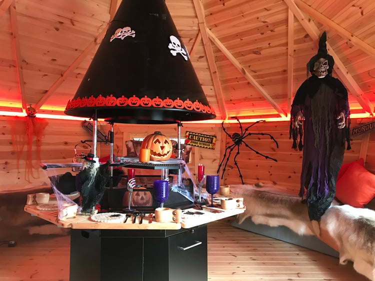 Inside of an Arctic Cabin, decorated for Halloween Party