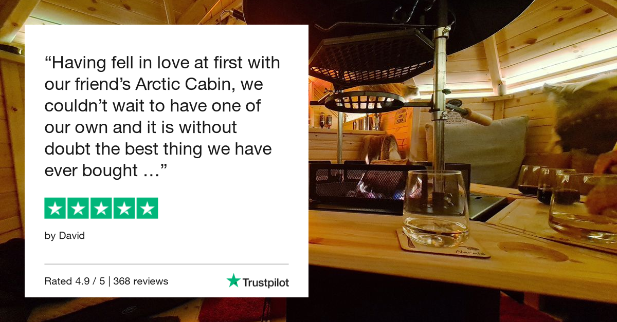 Arctic Cabins Trustpilot review with Garden Bar with BBQ grill image